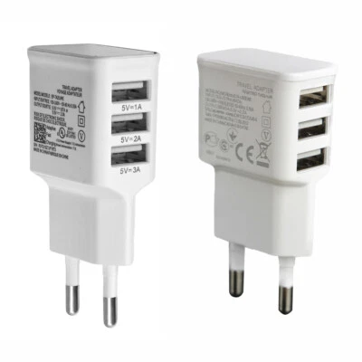 EU 3 Port USB Charger Plug Mobile Phone Wall Charger Adapter 2 Pin 5V-2A White - Image 1 of 4