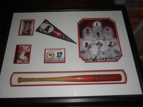 Framed & Matted Anaheim Angels MLB Wall Shadowbox Cards/Bat/Pennant Mint & Rare Cover
