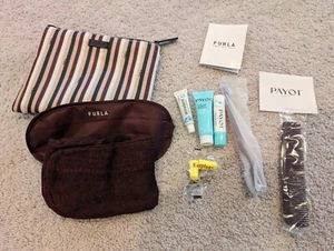 Sealed FURLA x EvaAir Burgundy Pink Stripes Travel Pouch Comfort Kit Makeup Bag - Picture 1 of 2