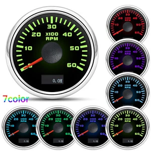 52MM 7 Colors LED Tachometer 0-600RPM with Hourmeter Gauge for Marine Boat Car  - Picture 1 of 13