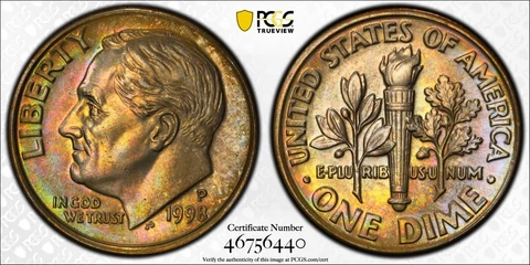 True Rainbow Toned PCGS MS65 1998 P Roosevelt Dime 10c Trueview PQ Clad Color Cover