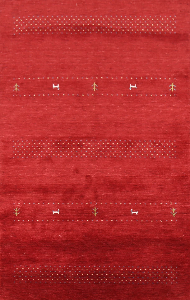 Tribal Red Wool Gabbeh Oriental Area Rug 5x8 Hanmdade for Bedroom - Image 1 of 4