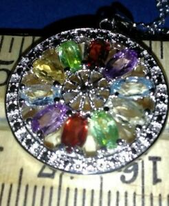 Sterling Silver Gemstone Necklace & Earrings Set .925 NEW 