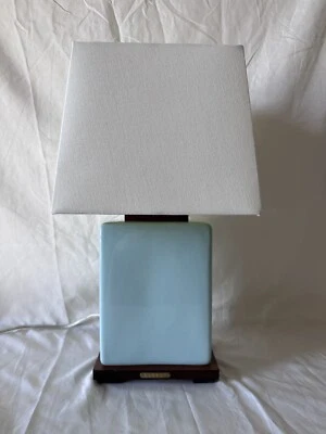 Ralph Lauren Blue Porcelain￼ Table Lamp With Lamp Shade Wooden Base - Image 1 of 4