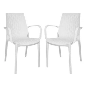 LeisureMod Kent Lightweight Outdoor Stackable Dining Armchair In White Set of 2 - Picture 1 of 10