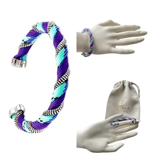 Kendra Scott Masie Rhodium-Plated Periwinkle Mix Textile Full Cuff Bracelet - Picture 1 of 6