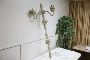 French Iron Tall Candelabra Wall Sconce 2 Arm Chippy White Electric Large 52" T - Picture 1 of 10