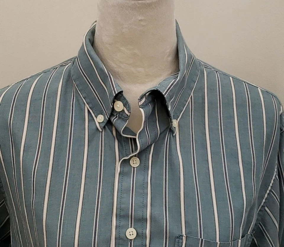 Camisa masculina gola listrada verde 100% algodão com botões Sonoma, tamanho médio - Imagem 1 de 4