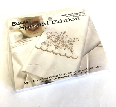 Bucilla Special Edition 1997 Scallop Lace Guest Towels Embroidery Kit With Floss - Image 1 of 4