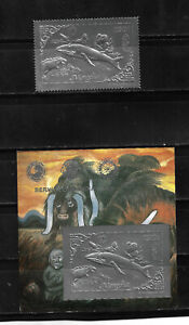 Mongolia 1993, Hoja Bloque + sello en PLata Peces/Mariposas/Dinosaurios.  MNH.