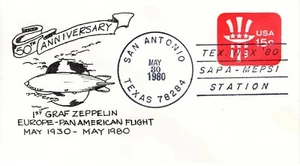 GRAF ZEPPELIN 50TH ANNIVERSARY FLIGHT,  SAN ANTONIO, TX 1980  FDC11589 - Picture 1 of 1