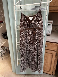 Motherhood Maternity Brown Chiffon Polka-Dot Empire Waist Tea Dress Large Lined - Picture 1 of 7