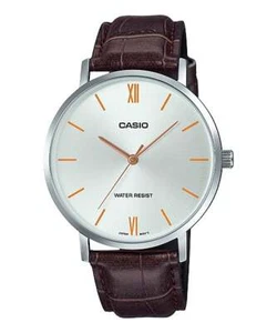 Casio Men's Minimalistic White Dial Brown Leather Band Watch MTP-VT01L-7B2UDF - Picture 1 of 3