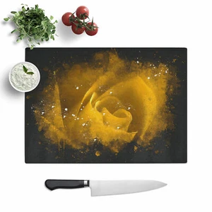 Golden Rose Flower  Chopping Board Glass Textured Cutting Worktop Saver Kitchen - Picture 1 of 6