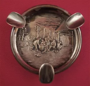 Vintage Denmark Silver Plated Tavern Party Scene Ashtray - Picture 1 of 4