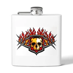 Flammenwerfer Totenkopf Gesicht Skelett Knochen Flachmann, 6oz Edelstahl Flachmann  - Bild 1 von 5