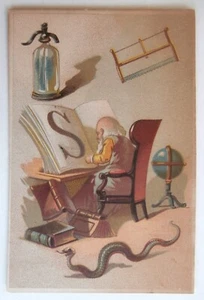 19th C. Antique Victorian Christmas Trade Card Alphabet Letter S Santa Saw Snake - Picture 1 of 2