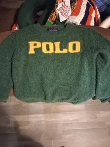 Polo Ralph Lauren Green Knit Sweater with Yellow Logo Children's - Picture 1 of 3