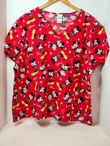 Disney Minnie And Mickey Mouse Love Healthcare V Neck Scrub Top Red Size 3XL - Picture 1 of 3
