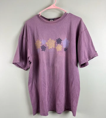 Vintage 90s Kavu T-Shirt Size Large Floral Purple Cotton USA Made Outdoor Fade - Image 1 of 4