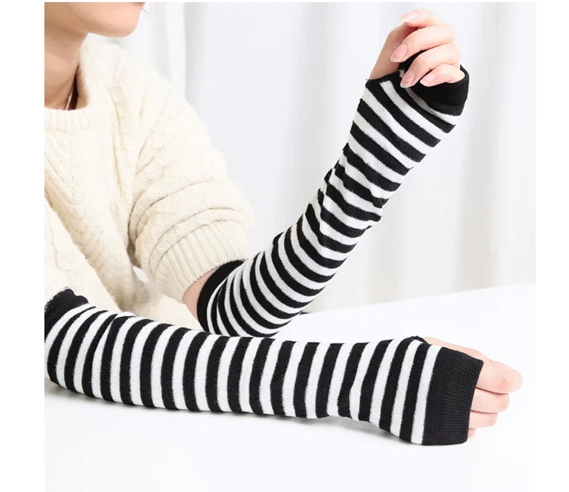 1 Pair Punk Long Fingerless Gloves Arm Warmers Winter Elbow Mittens Unisex - Image 1 of 1