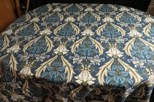 ÜBER 5 YDS HOCHWERTIGER UNBENUTZTER VINTAGE LEINENSTOFF BLAU/WEIH FLORAL JUGENDSTIL - Bild 1 von 6