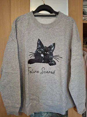 TU Grey And Black Sequin Cat Sweatshirt  Size 18 - Image 1 of 3