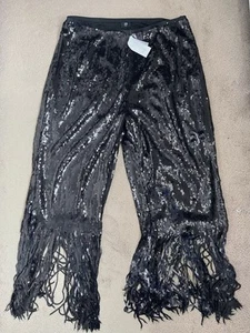 Pantaloni River Island con paillettes e nappa e frange e orlo colore nero. Prezzo consigliato £50 Regno Unito più 26! - Foto 1 di 14