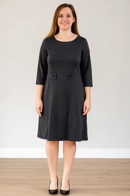 Women 2X Gray Babydoll Button Band Waist 3/4 Sleeve Spandex Minimalist Dress Y2K - Image 1 of 4