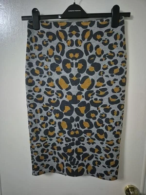 Size S H&M Grey Leopard Print Stretchy Pencil Knee Skirt - Image 1 of 4
