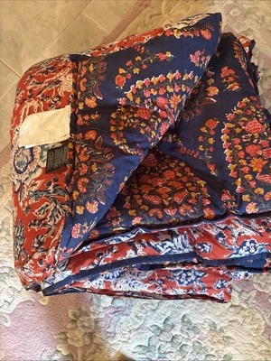 Edredón Ralph Lauren Tessa Vermillion QUEEN 2 Sham Rojo Blanco Azul Floral Foto 1 de 4