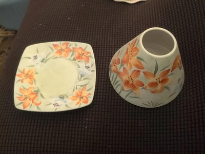 Yankee Candle Tiger Lily Tarro Grande Topper/Plato Cerámica Tono Naranja Blanco Foto 1 de 4