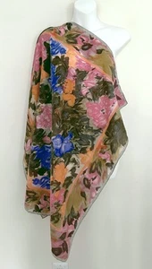 Vintage EXPRESS Compagnie Internationale Silk Scarf Floral 34-1/2” Square 1980s - Picture 1 of 10