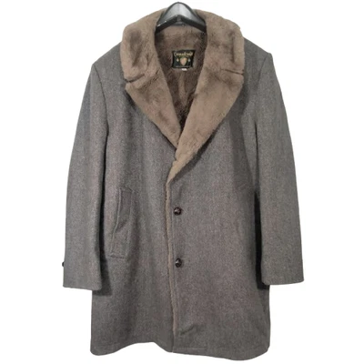 Vtg 70s CasualCraft Wool Herringbone Tweed Coat Faux Fur Lined Collar Jacket - Image 1 of 4