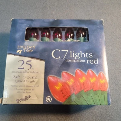 Holiday Time C7 Transparent Red String Lights 25 Ct Indoor Outdoor 25Ft 125Watts - Image 1 of 3
