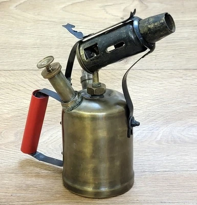 Old Brass Blow Torch – Collectible Antique Soldering Tool with Oil Lamp Design. - Image 1 of 4
