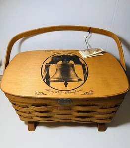 Handwoven PETERBORO Liberty Bell Pennsylvania Picnic Basket with Protector Tag - Picture 1 of 14