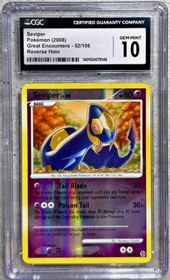 Pokémon Card Seviper Reverse Holo CGC 10 Gem Mint, Great Encounters 52/106, 2008 - Image 1 of 4