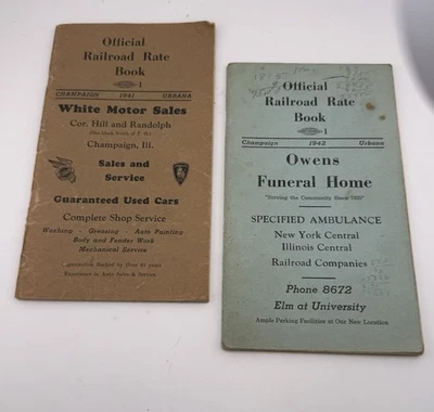 Pair Illinois Railroad Locomotive Rate Books Advertising Champaign Urbana 1941 - Image 1 of 4