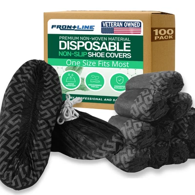 Black 100 Pack Non-Slip Disposable Shoe Covers Premium Boot Protector Booties - Image 1 of 4