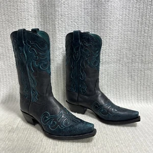 Tony Lama Blue Cowboy Boots Wingtips NOS Tags US Made Women's 7 1/2 B New - Picture 1 of 11