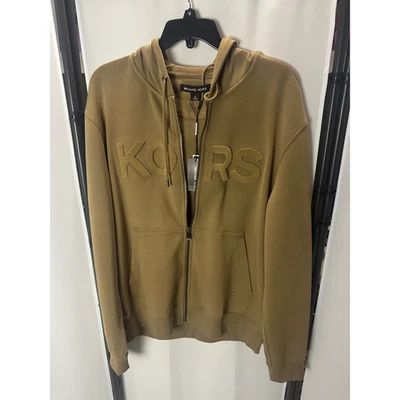 MICHAEL KORS MENS Long-Sleeved Hooded Sweatshirt Jacket Dark Camel Size Medium - Image 1 of 4