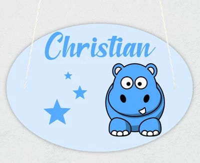 Plaque de porte personnalisable modèle hippopotame - Photo 1/2