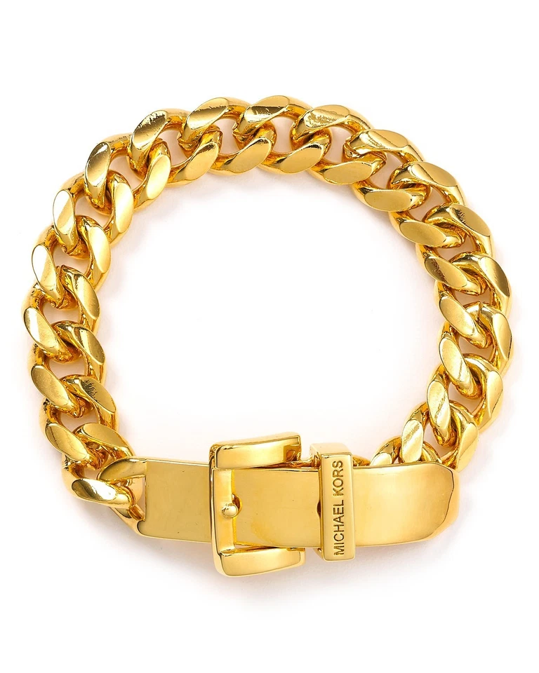 NUEVO BRAZALETE MICHAEL KORS TONO DORADO S/ACERO CADENA ESLABONES + HEBILLA CINTURÓN FLACO Foto 1 de 1