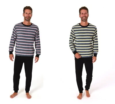 Neu Herren/Männer Frottee Schlafanzug/PYJAMA Grau Liniert Baumwolle Bund 3800 - Bild 1 von 4