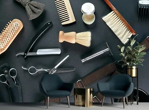 Wallpaper Barber Shop Wall Mural Tools Salon Decor Giant Paper Poster Home decor - Imagen 1 de 6