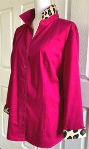 LANE BRYANT Womens 24 Shirt Blouse Animal Print Trim Long Slv Button Up Stretch - Picture 1 of 12