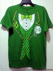 NWT St. Patrick's Day T-Shirt Kiss Me I'm Irish Shamrocks Bow Tie  Green -S - Picture 1 of 8