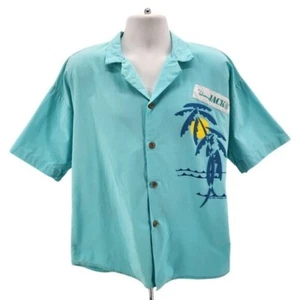 Vintage Original Panama Jack Large Puffy Print Palm Tree Blue Hawaiian Shirt - Picture 1 of 9