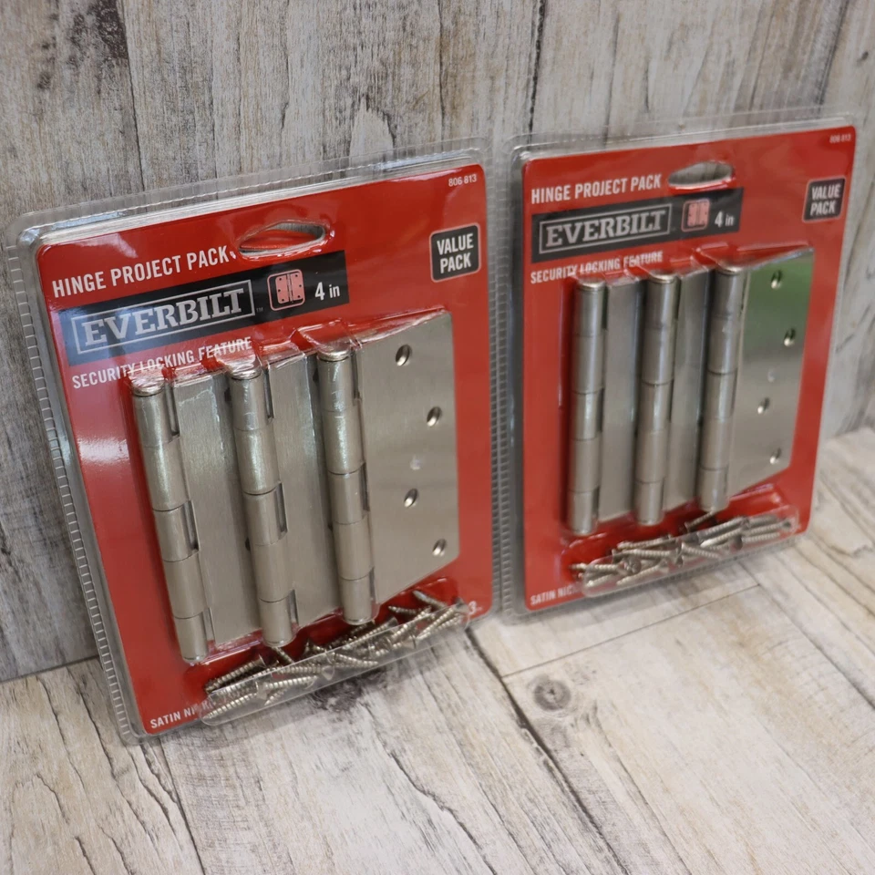 4" Everbilt 3pk Satin Nickel Square Corner Security Locking Feature Door Hinges
